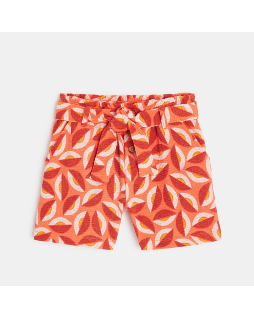 Short imprimé en toile gaufrée orange fille