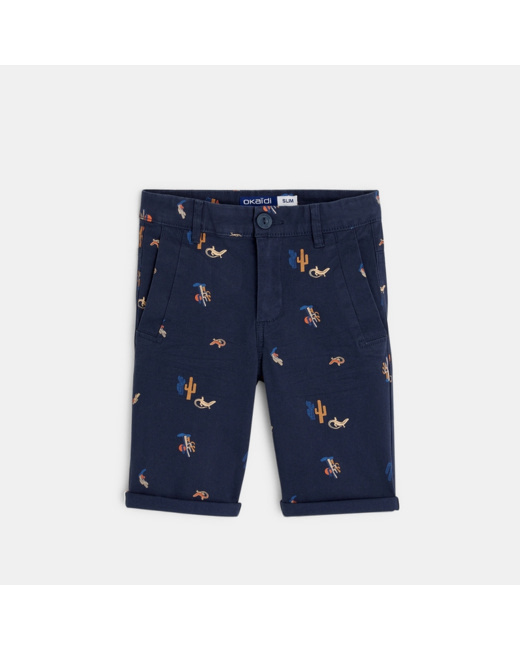 Bermuda slim en toile imprimée bleu garçon