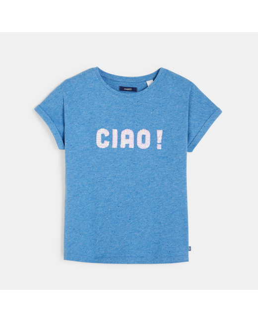 T-shirt à message bleu fille
