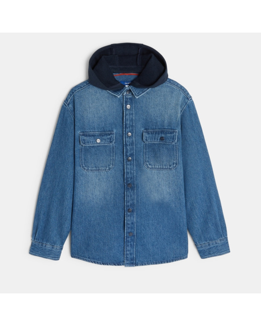 Surchemise en jean à capuche amovible bleue garçon