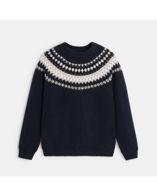 Pull scandinave motif jacquard bleu fille
