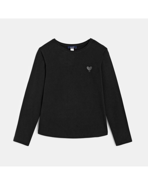 T-shirt basique motif cœur noir fille