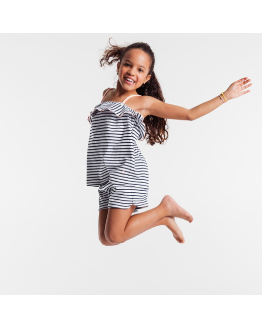 Pyjama d'été rayé et volanté fille