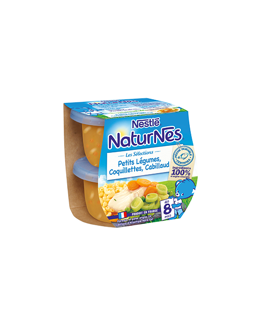 Naturnes - Petits légumes, coquillettes et Cabillaud