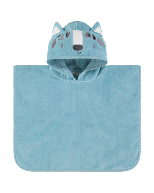 Poncho de bain à capuche brodée loup en velours éponge