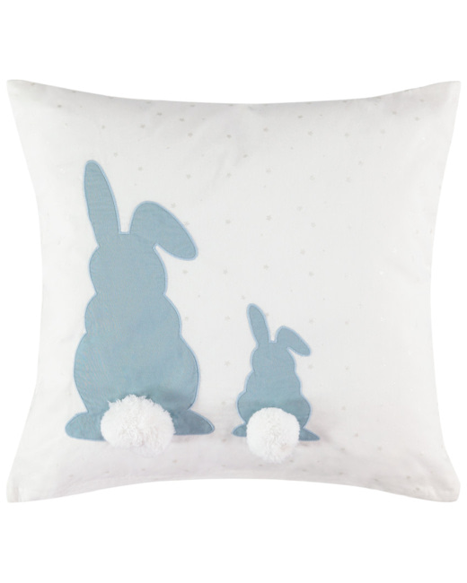 Coussin décoratif motif lapins et pompons