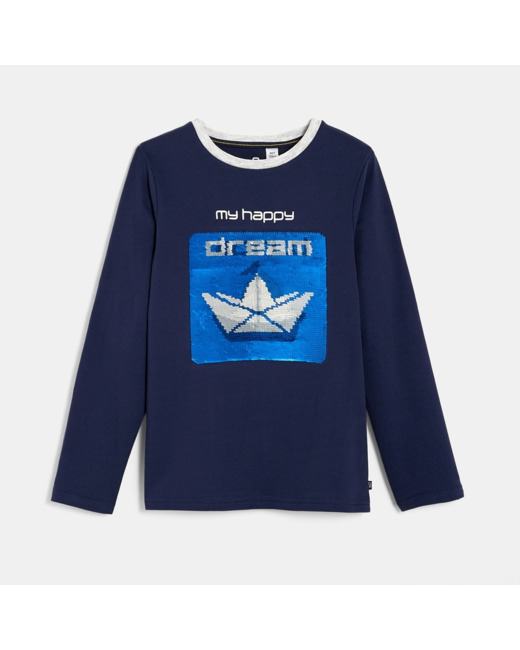 T-shirt sequins magiques Dream bateau bleu garçon