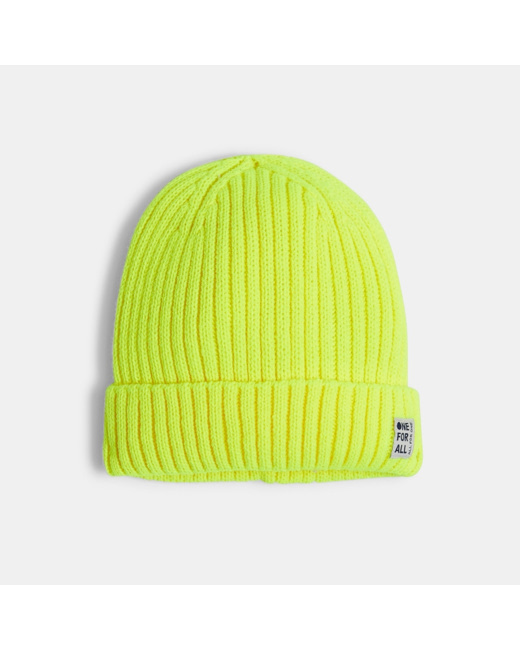 Bonnet côtelé à revers jaune fille