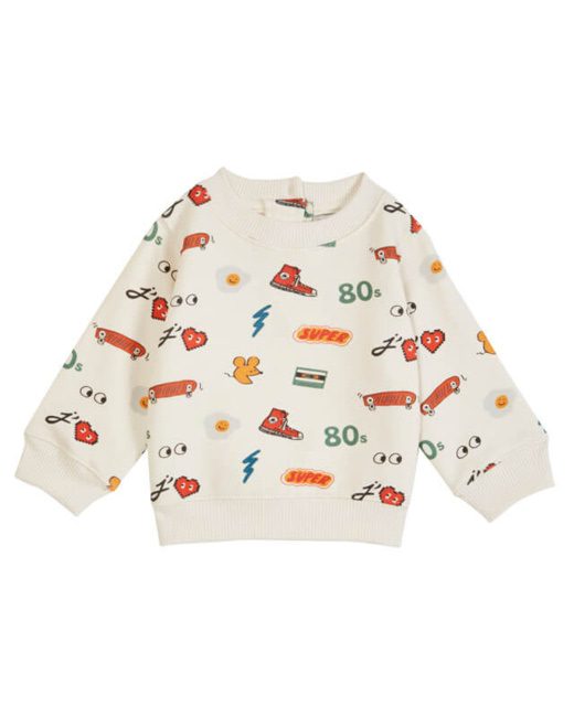 Sweat-shirt velours imprimé all-over Super Ecru