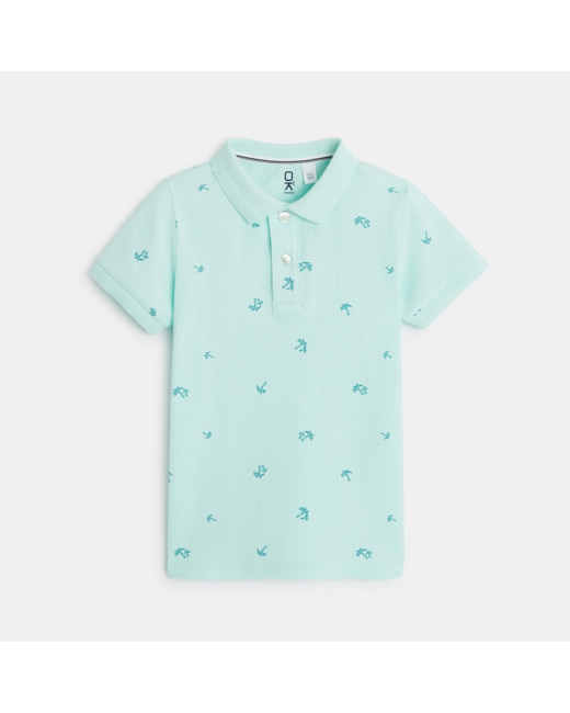 Polo manches courtes imprimé turquoise garçon