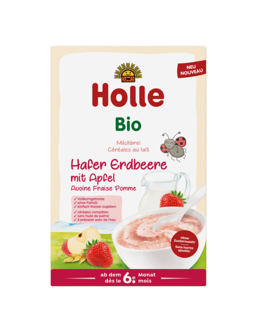 Céréales au lait à la fraise et à la pomme bio