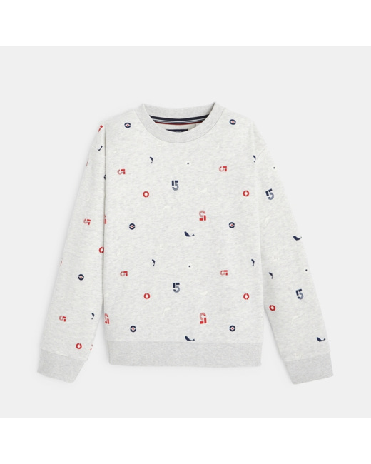 Sweat molleton chiné imprimé chiffres gris garçon