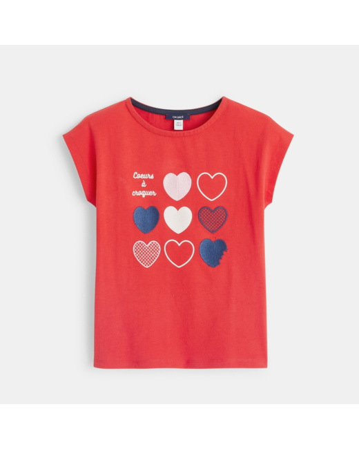 T-shirt motifs coeurs rouge fille