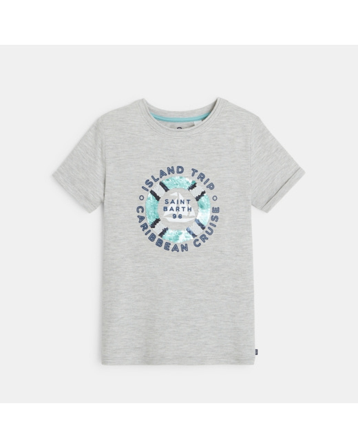 T-shirt à sequins magiques "Island Trip" gris garçon