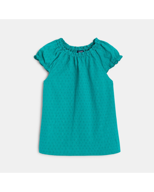 Blouse brodée unie verte fille