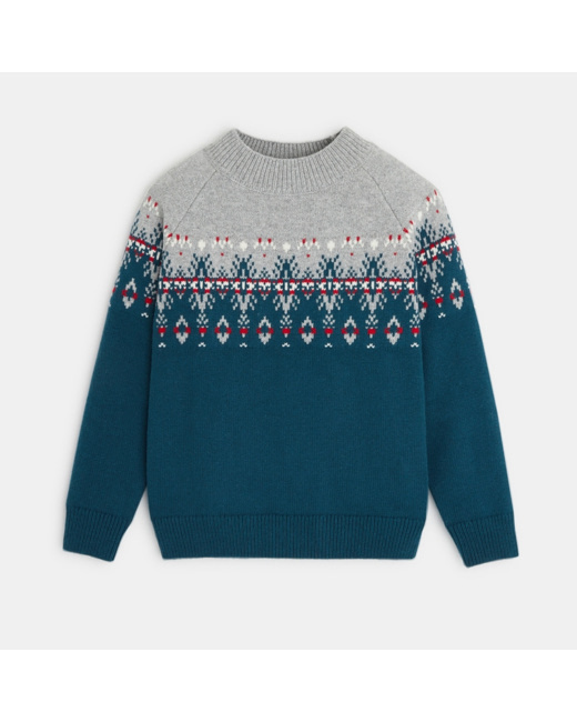 Pull en jacquard scandinave vert garçon