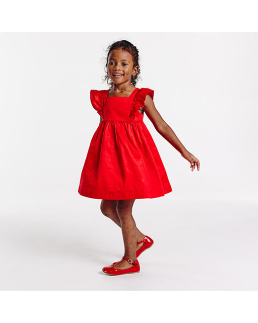 Robe évasée unie à mancherons volantés rouge fille