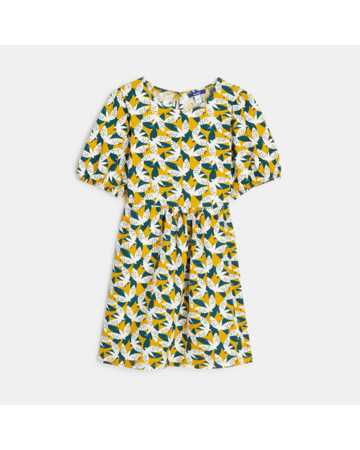 Robe imprimée à manches ballon verte fille