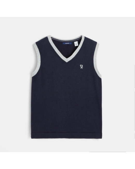 Pull débardeur tricot fin bleu garçon