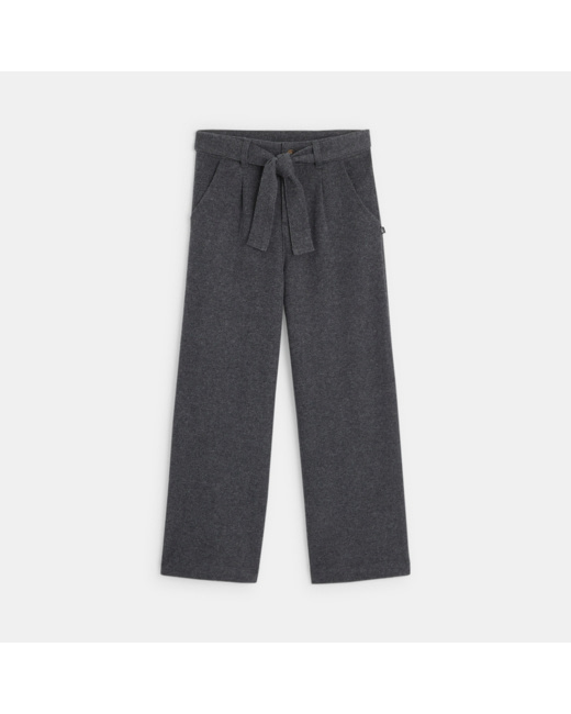 Pantalon taille haute paper bag gris fille