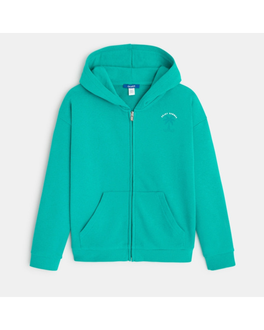 Sweat-shirt uni à capuche vert fille