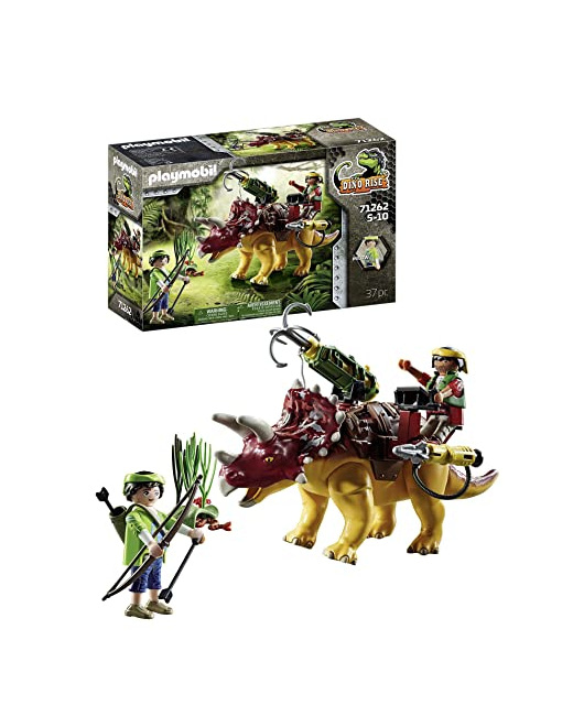 Playmobil Dino Rise - Tricératops et soldats, dinosaure avec armure amovible
