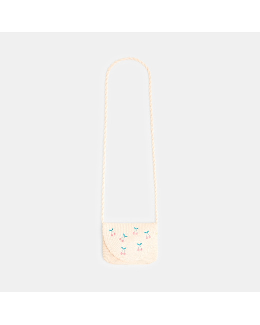 Sac brodé imitation paille tressée rose fille