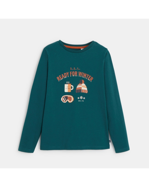 T-shirt manches longues imprimé hiver vert garçon