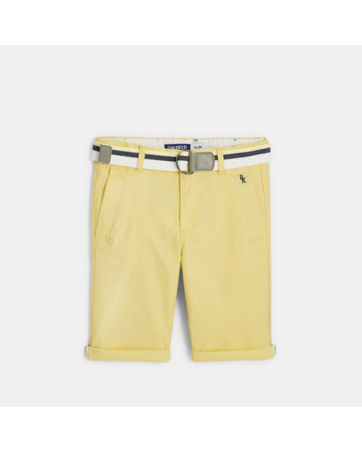 Bermuda ceinturé en toile effet piqué jaune garçon