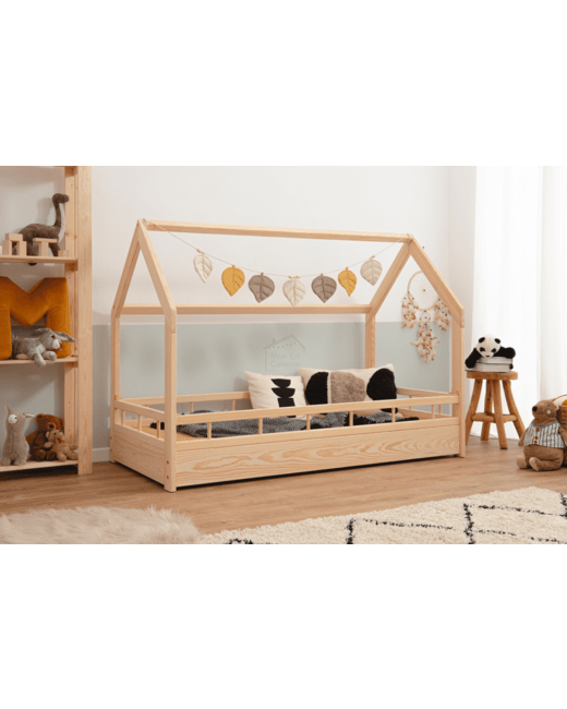 Lit cabane H bois naturel