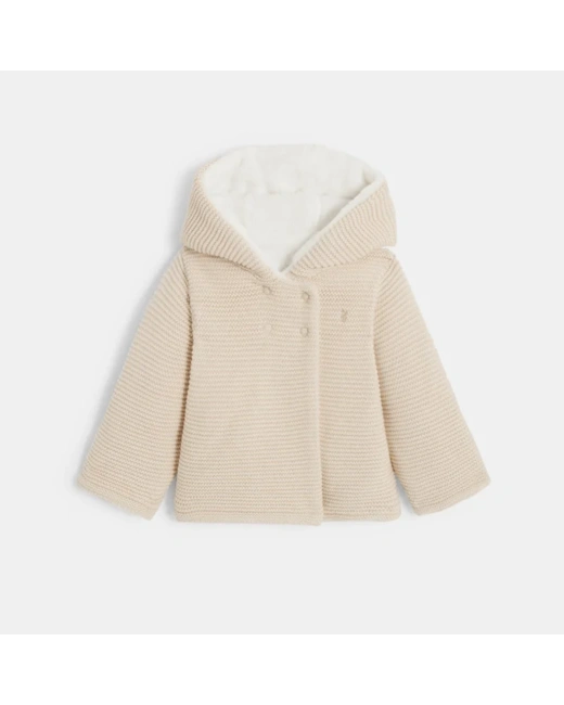 Veste chaude en maille doublée soft boa à capuche naissance