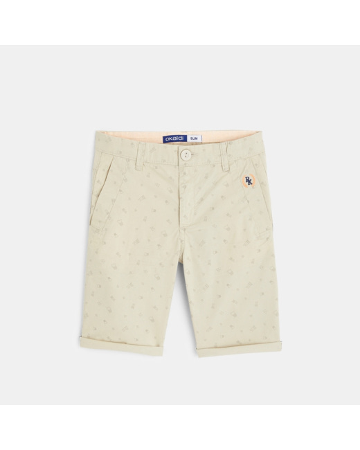 Bermuda slim à petits motifs blanc garçon