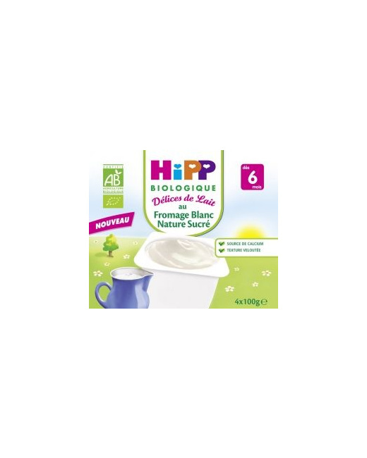 Fromage Blanc Nature Sucré - 4 coupelles x 100g - 6 mois