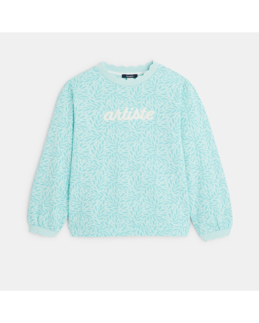 Sweat-shirt imprimé à message "Artiste" vert fille