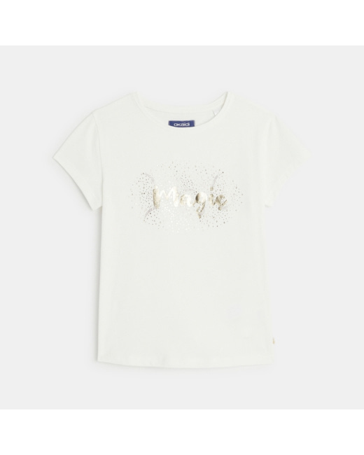 T-shirt à message pailleté Magique blanc fille
