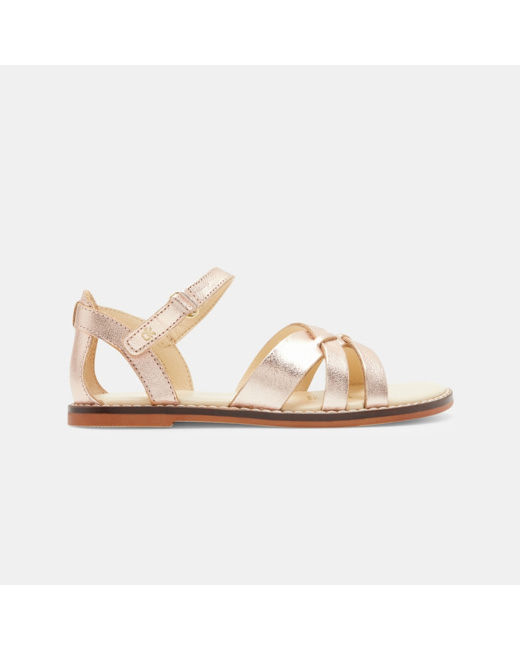 Sandale multibrides irisée dorée cuir roses fille