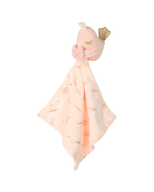 Doudou en velours à plumes et petit oiseau