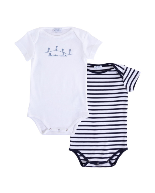 Lot de 2 Bodies "Yannig" Baby - coton - Blanc/Navire