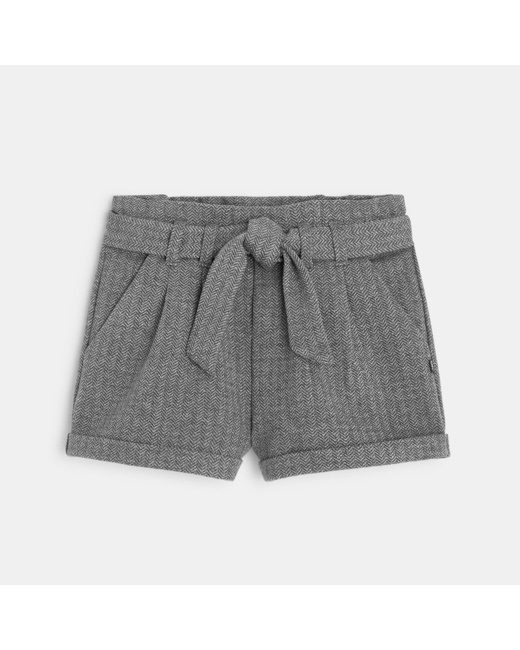 Short ceinturé effet chevron pailleté gris fille