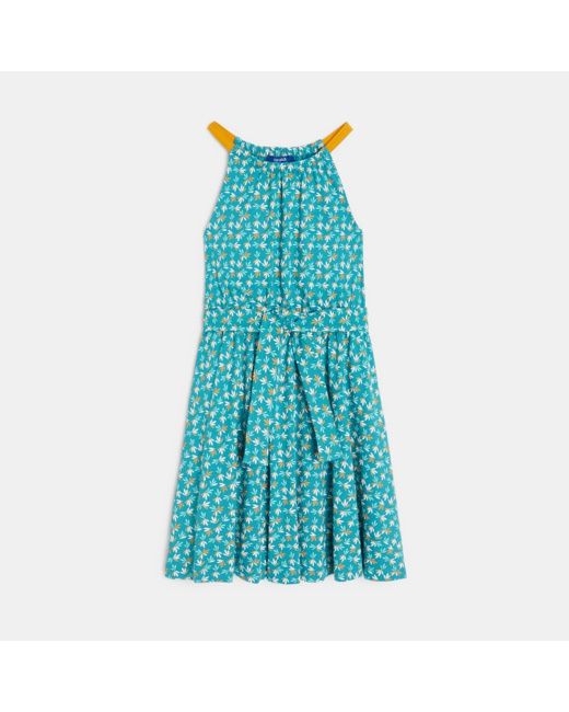 Robe à bretelles imprimée bleue fille