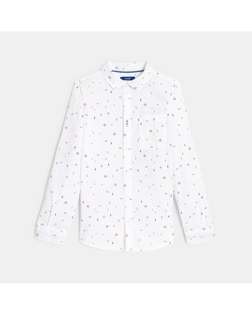 Chemise manches longues imprimée blanche garçon