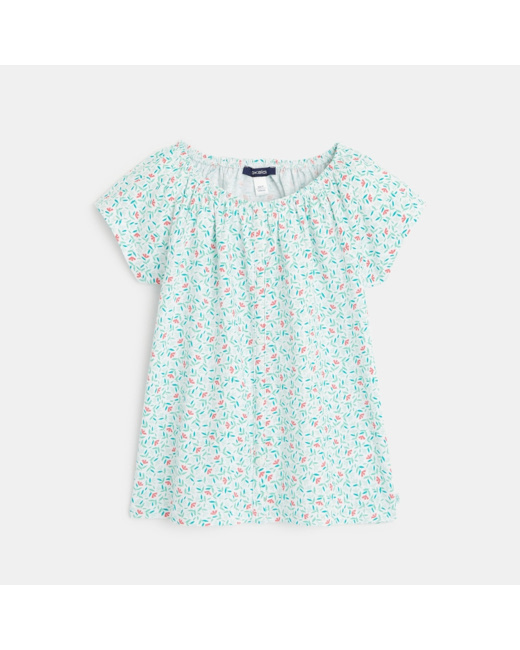 T-shirt imprimé à encolure élastiquée vert fille