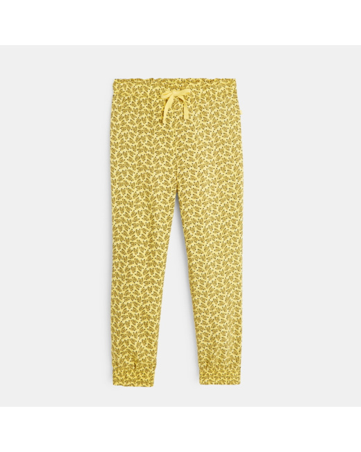 Pantalon fluide imprimé feuillages jaune fille