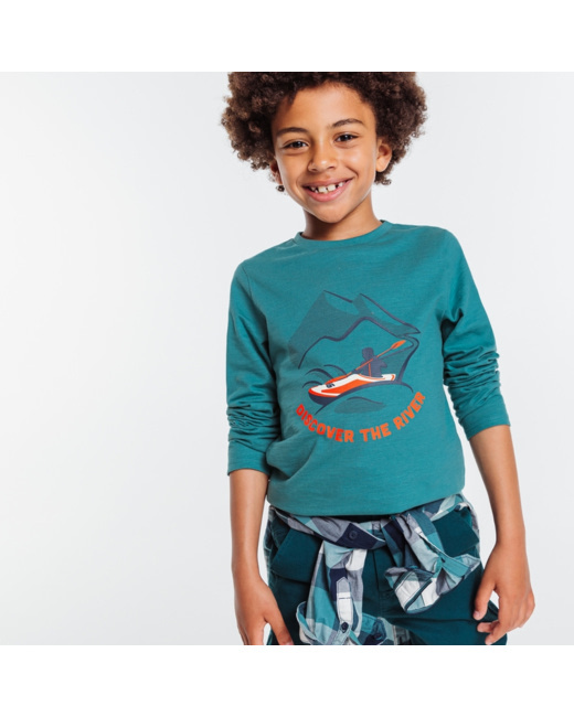 T-shirt manches longues imprimé kayak vert garçon