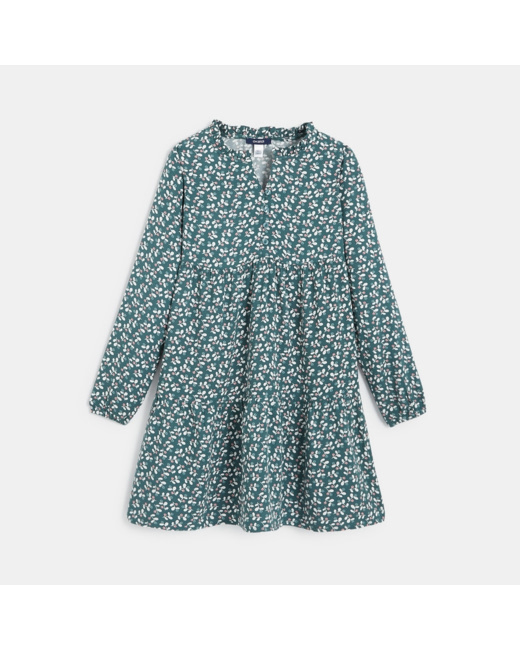 Robe volantée imprimée verte fille