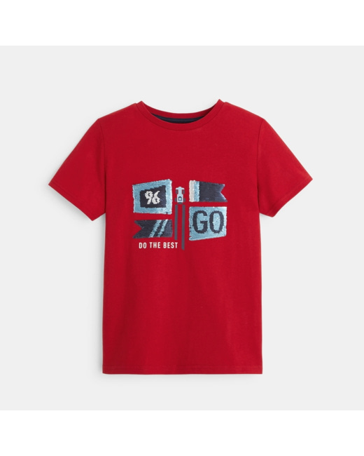 T-shirt avec drapeaux en sequins rouge garçon
