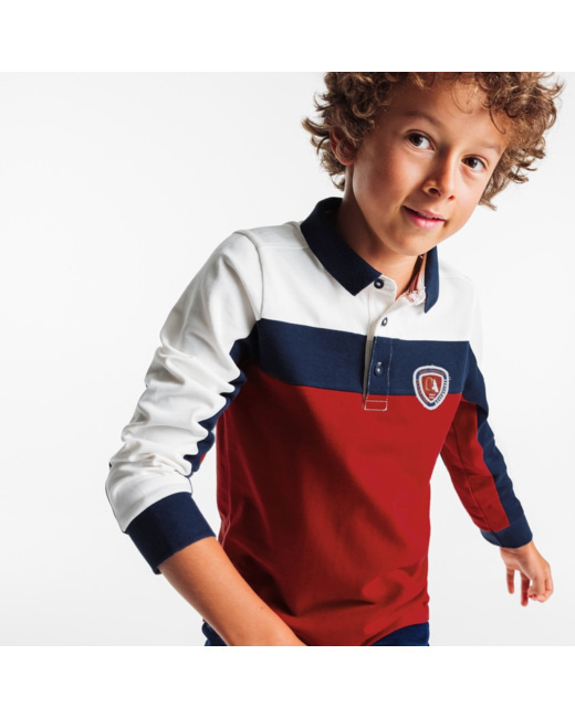 Polo manches longues à écusson rouge garçon