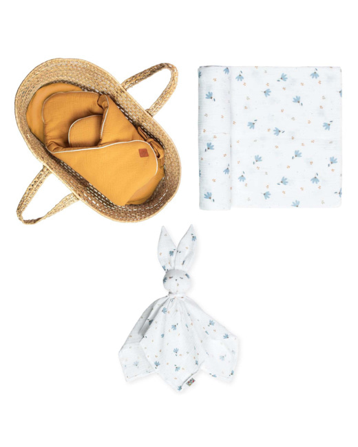 Set de maternité, Gigoteuse d'emmaillotage, Lange et Doudou, Bleuet