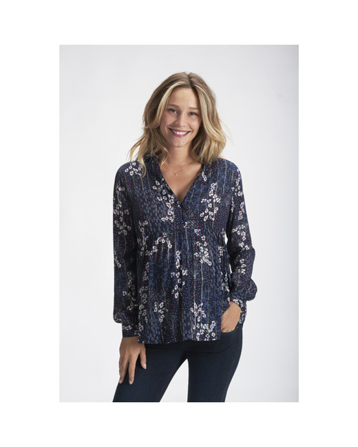 Chemise de grossesse et d'allaitement à manches longues en voile imprimé fleuri