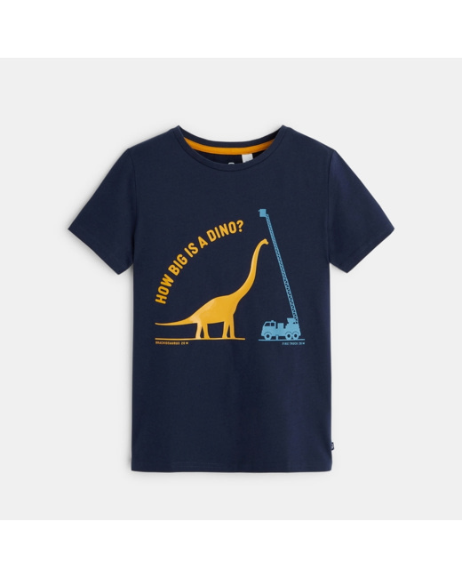 T-shirt à message "How big is a dino" bleu garçon